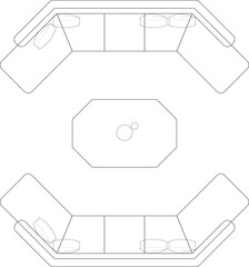 Obraz premium Top View Outline Illustration of a Symmetrical Double Sectional Sofa Set. 3