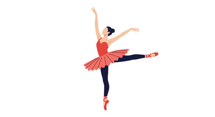 Elegant ballerina dancing en pointe in a dynamic pose, wearing a red tutu and ballet shoes, captured from a front viewpoint © Avra