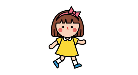 A young girl with a bright smile and pink bow walking happily in a clean environment