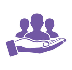 Purple hand protecting three people silhouettes