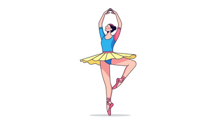 A young ballerina dances elegantly on one leg with arms raised in a classic pose © Avra