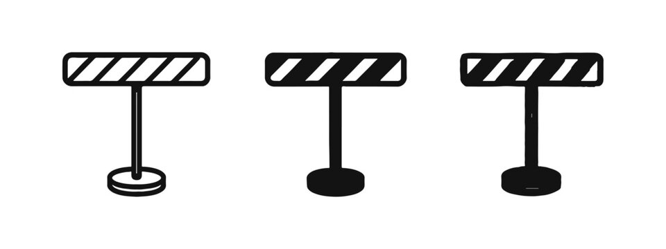 Construction Barrier Icon Set, Road Block, Warning, and Work in Progress Symbols