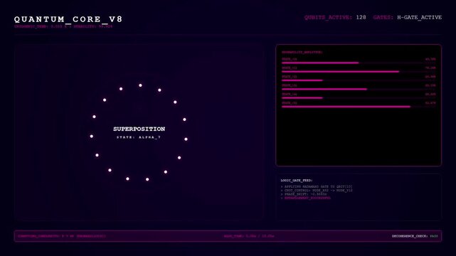 Quantum Core Processor with Cryogenic Temperature and Superposition States &ndash; Advanced Quantum Computing Visualization.