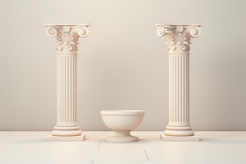 Naklejka premium Two classical columns and a minimalist urn creating a sophisticated display