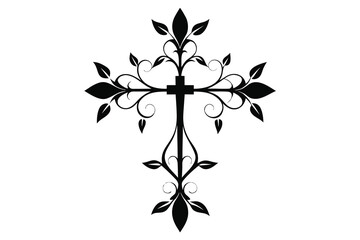 Obraz premium Christian Cross, Ornate Floral Design