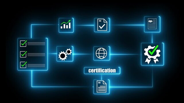 Businessman with digital certification badge five stars, symbolizing quality assurance, standard approval, business excellence, compliance, service rating, customer trust, professional certification.