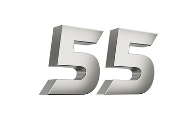 Obraz premium 3d Silver number 55 Fifty five sleek metallic look with a slight shadow effect, 3d illustration
