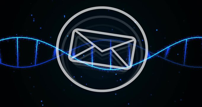 Blue helix entering left sweeping center crossing envelope causing glow and pulsing showing data