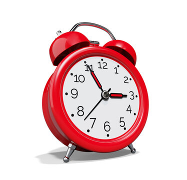 Red Vintage Alarm Clock isolated on White Background. 3D illustration