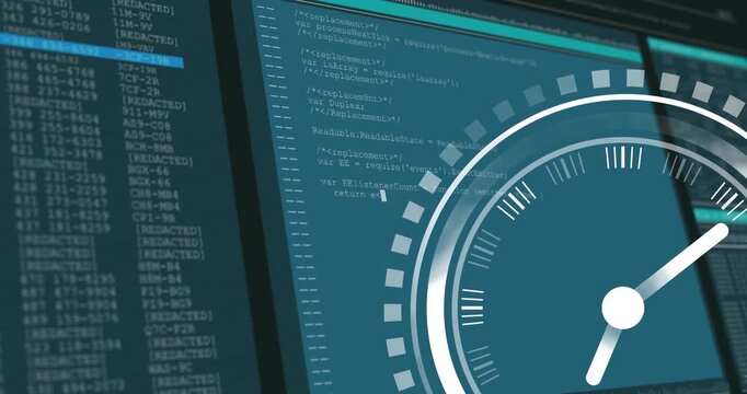 On load HUD rotating, pointers advancing, camera zooming showing code list blue row for monitoring