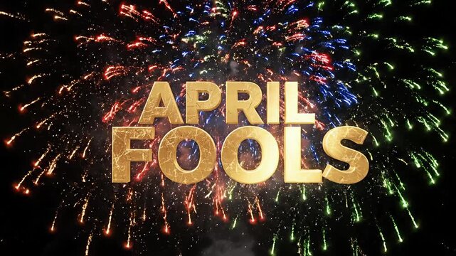 April Fools Bold Gold Typography With Firework Particle Explosion
