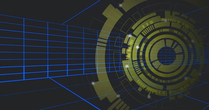 On startup large circular HUD rotating and sliding slightly on right, indicating system status