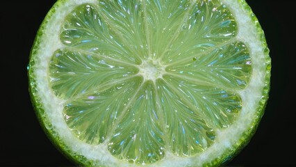 Closeup of lime slice with juicy segments