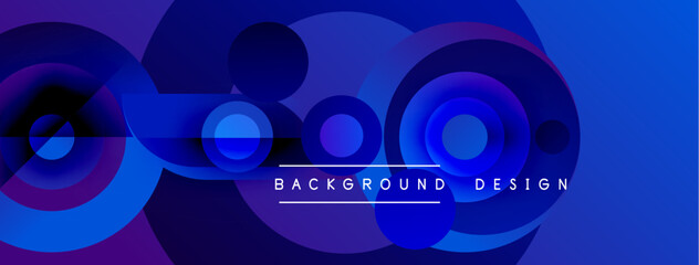 Fototapeta premium Abstract blue circles overlap creating dynamic background. Modern design features gradient shades, simple text elements.