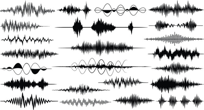Collection of various audio waveform patterns and shapes