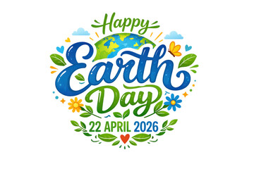 Happy earth day colorful design featuring the globe flowers and leaves celebrating the occasion on 22 april plain white background and png