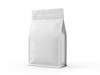 A white paper bag standing upright against a white background