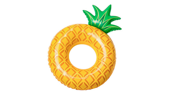A yellow inflatable float shaped like a pineapple isolated on transparent background cut out