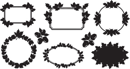 Black Solid Autumn Border Silhouettes Set of Six on White Background © AADIL