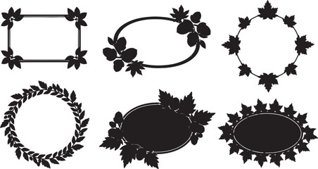Black Solid Autumn Border Silhouettes Set of Six on White Background © AADIL