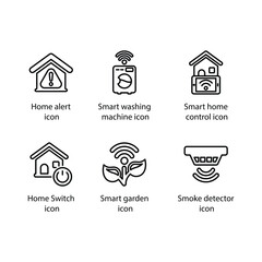 Home alert, Washing machine, Home control, Home Switch, Smart garden, Smoke detector, icon