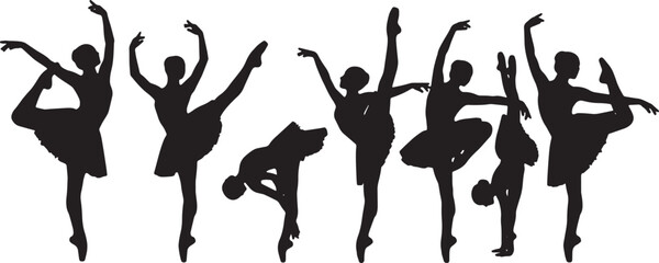 Black Solid Ballet Attitude Penche Silhouettes Set of Six on White Background © AADIL