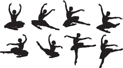 Black Solid Ballet Attitude Alignment Silhouettes Set of Six on White Background © AADIL