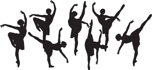 Black Solid Ballet Attitude Penche Silhouettes Set of Six on White Background © AADIL