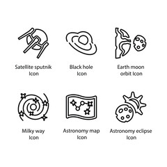 Satellite sputnik, Black hole, Earth moon orbit, Milky way, Astronomy map, Astronomy eclipse, icon