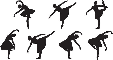 Black Solid Ballet Cambre Bend Silhouettes Set of Six on White Background © AADIL
