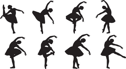 Black Solid Ballet Cambre Bend Silhouettes Set of Six on White Background © AADIL