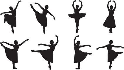 Black Solid Ballet Croise Alignment Silhouettes Set of Six on White Background © AADIL