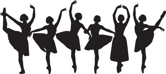 Black Solid Ballet Croise Efface Silhouettes Set of Six on White Background © AADIL