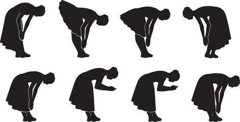 Black Solid Ballet Curtsy Silhouettes Set of Six on White Background © AADIL