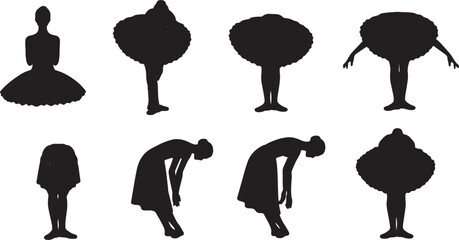 Black Solid Ballet Curtsy Silhouettes Set of Six on White Background © AADIL