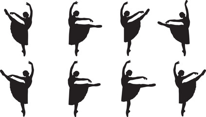 Black Solid Ballet Glissade Jete Silhouettes Set of Six on White Background © AADIL