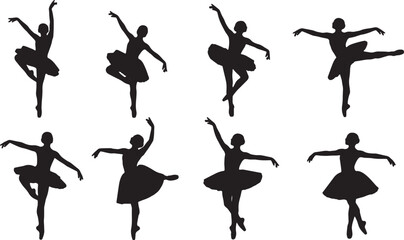 Black Solid Ballet Petite Allegro Silhouettes Set of Six on White Background © AADIL