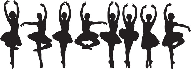 Black Solid Ballet Petite Allegro Silhouettes Set of Six on White Background © AADIL