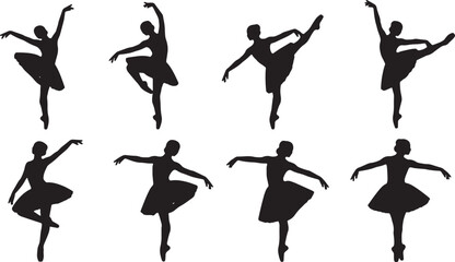 Black Solid Ballet Petite Allegro Jete Silhouettes Set of Six on White Background © AADIL
