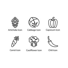 Artichoke, Cabbage, Capsicum, Carrot, Cauliflower, Chili, icon