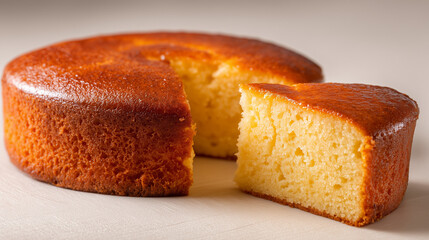 切り分けられたシンプルで黄金色のスポンジケーキ