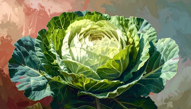 Cabbage Rose with Tightly Packed Blooms in Abstract Green and White Hues