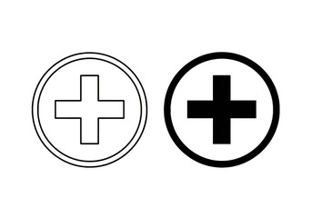 Fototapeta premium Medical cross symbols in circular frames displayed side by side in simple black and white illustration style
