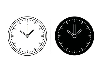 A pair of clocks, one white and one black, are displayed side by side on a neutral background from a straightforward front viewpoint