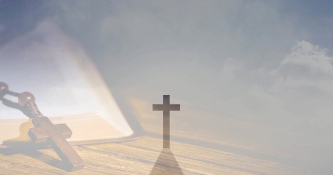 Cloud veil lifting cross clearing casting triangle shadow book rosary gaining clarity for devotion