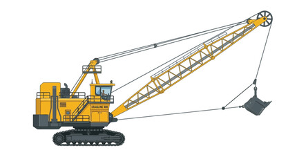 Obraz premium Yellow dragline excavator on white background, construction machinery, industrial equipment