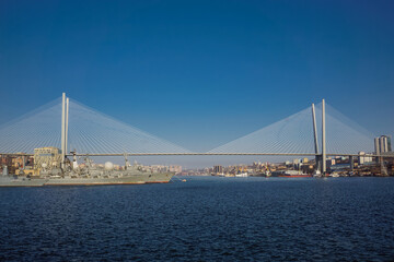 View of the Golden Bridge in Vladivostok