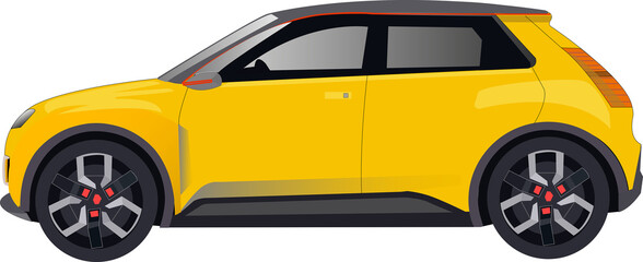 Petite voiture citadine de couleur jaune de profil © guitou60