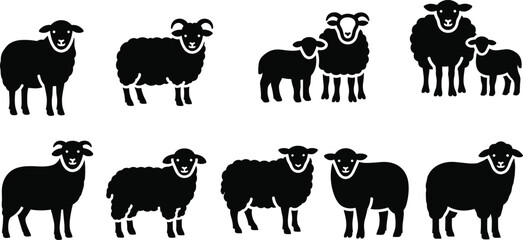 Fototapeta premium Black Sheep Silhouette Icon Set � Farm Animal Flock Graphic Bundle