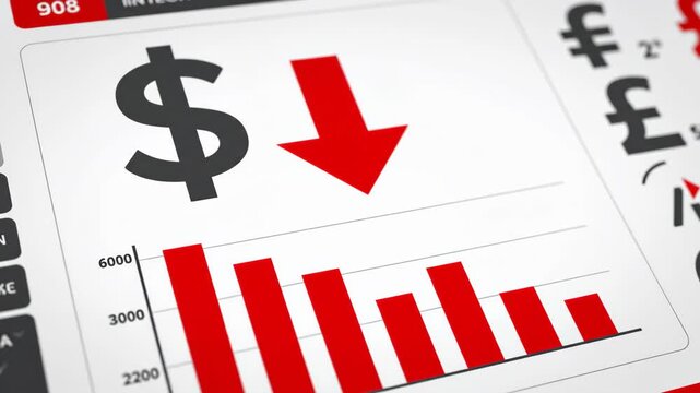 Financial Downturn Indicated by Dollar Sign and Red Arrow.